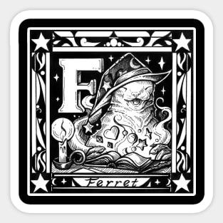 F is For Ferret - White Outline Design Sticker